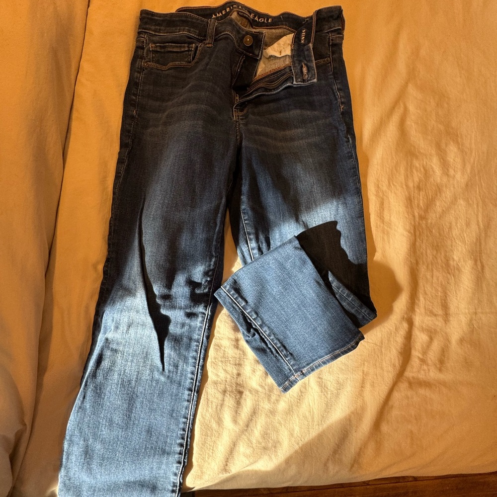 American Eagle Outfitters Women's Dark Blue Straight Leg Jeans Long Length